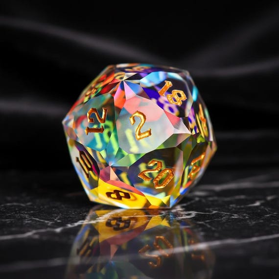 Celestial Prism glass dice set, dichroic shifting colors