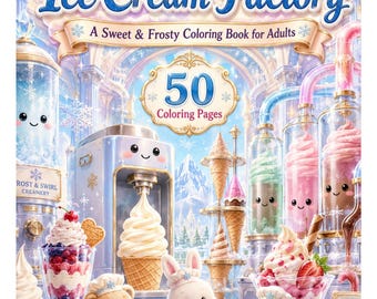 Dopamine Ice Cream Factory Coloring Book, Printable Adult Coloring Pages, Ice Cream Coloring Book, Dessert Coloring Pages, Digital Download
