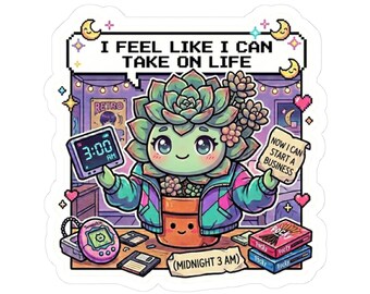 3AM Motivation Sticker Cute Succulent Character Funny Late Night Idea Meme Aesthetic Retro Kawaii Vinyl Decal