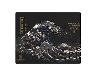 The Great Wave Off Kanagawa Metal Wall Art, Neo Hokusai Collection, Japanese Wave Poster, Black Gold Blue Ocean Art, Mount Fuji Decor