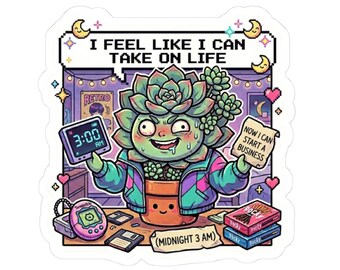 3AM Chaos Motivation Sticker Funny Succulent Meme Late Night Energy Cute Kawaii Aesthetic Retro Vinyl Decal