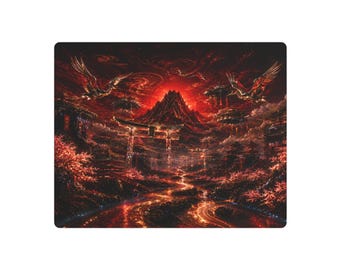 Crimson Torii Realm  　Japanese Fantasy Mountain & Sakura Metal Wall Art