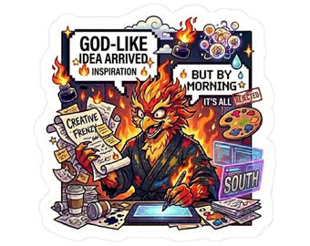 God Like Idea Arrived Sticker Funny Creative Meme Artist Burnout Inspiration Relatable Designer Humor Laptop Water Bottle Gift