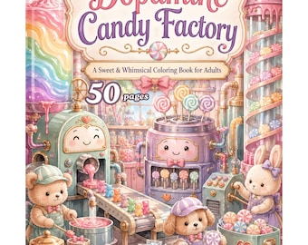 Dopamine Candy Factory Coloring Book, Printable Adult Coloring Pages, Whimsical Candy Factory PDF, A4 & US Letter