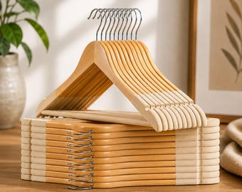 Set of 20 Solid Wood Velvet Hangers, Non-Slip Clothes Hangers with Pants Bar