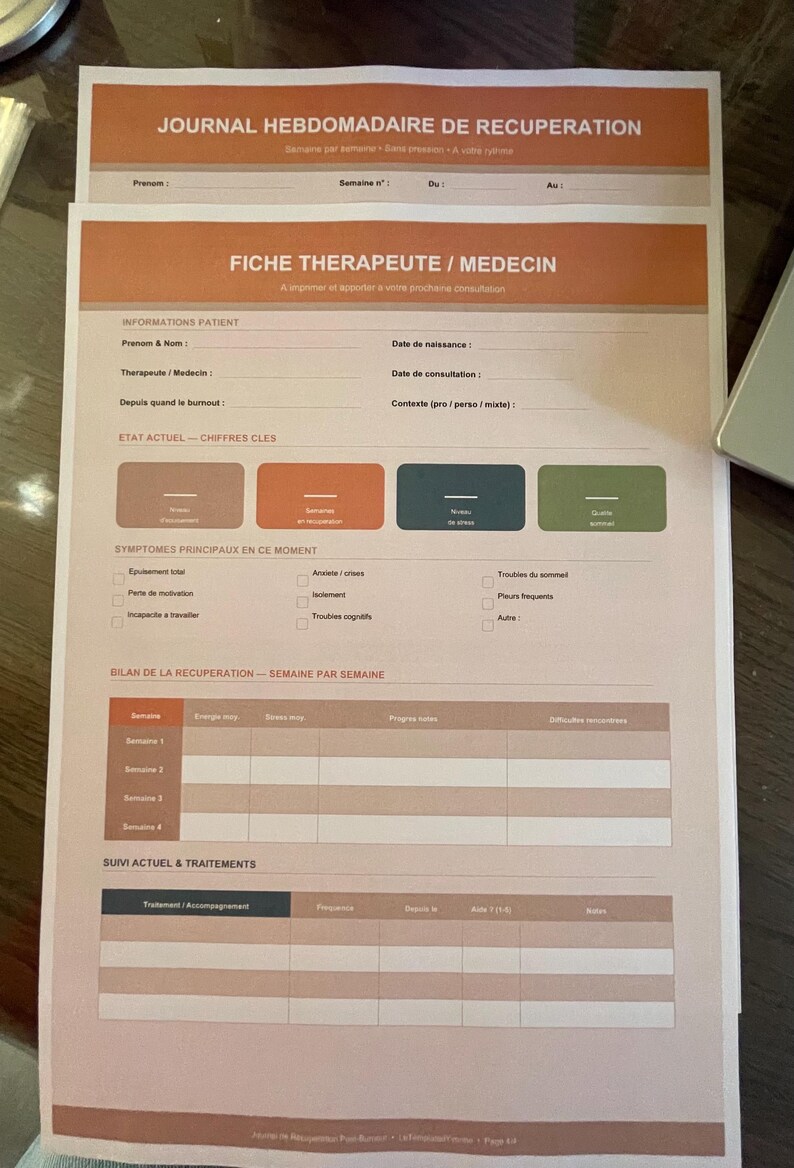 Post burnout journal imprimable pour visite chez médecin | Téléchargement Instantané PDF Format A4