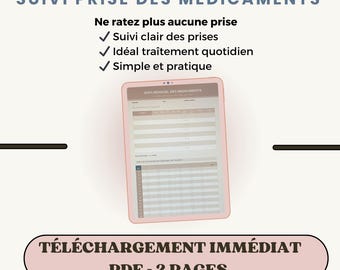 Printable PDF medication tracker, daily treatment tracker, instant download - A4 format