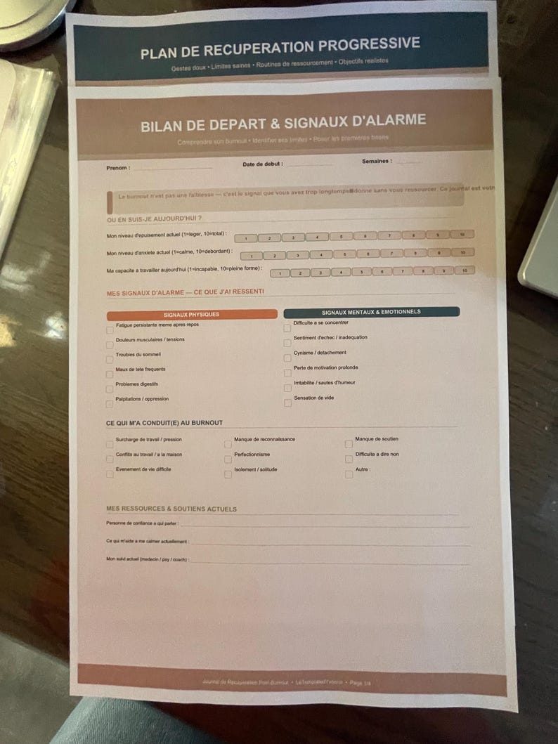Post burnout journal imprimable pour visite chez médecin | Téléchargement Instantané PDF Format A4