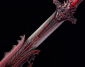 Handmade Red Fantasy Katana Sword,  1060 Carbon Steel, Full Tang Japanese Style Sword, Ornate Red Scabbard, Collector Gift
