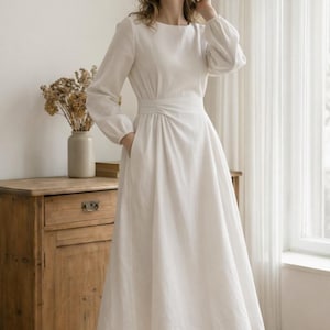 long sleeve reception dress for women Elegant Long Satin Sheath Wedding Reception Dress with Sheer Sleeves G78001-C