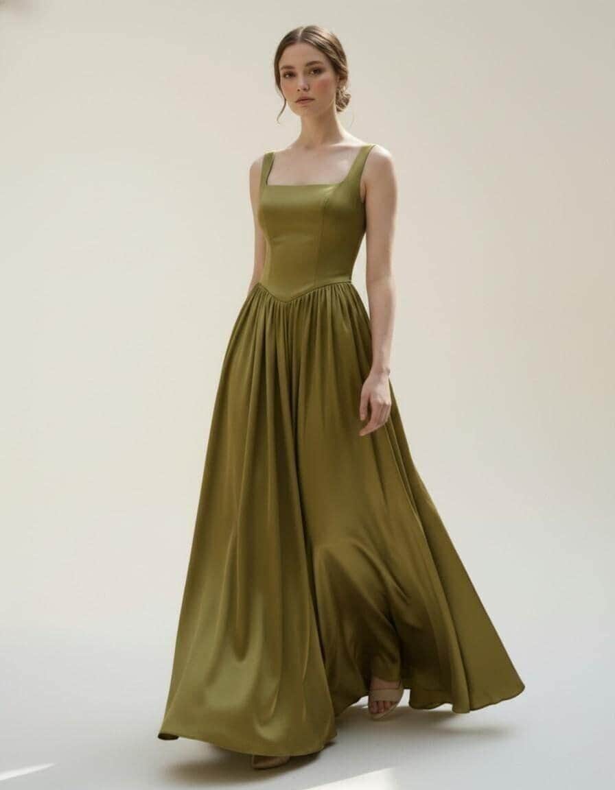 basque waist dress green Gown emerald green dress