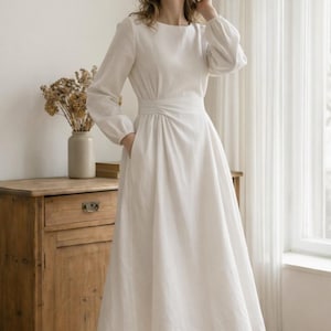 Midi Ivory Long Sleeve Dress - Etsy