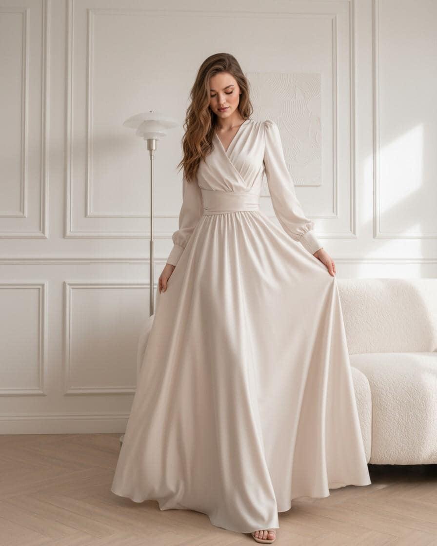midi long sleeve formal dresses for weddings Wedding Dress Silk Silk Long Sleeve Wedding Dress NowOrNever49