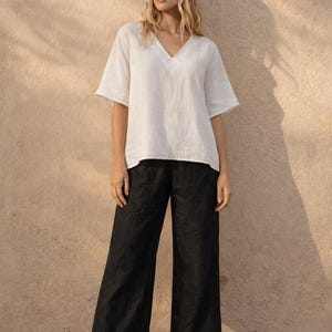 Linen V Neck Top, Minimalist Linen Blouse, Loose Linen Summer Top, Oversized Linen Shirt