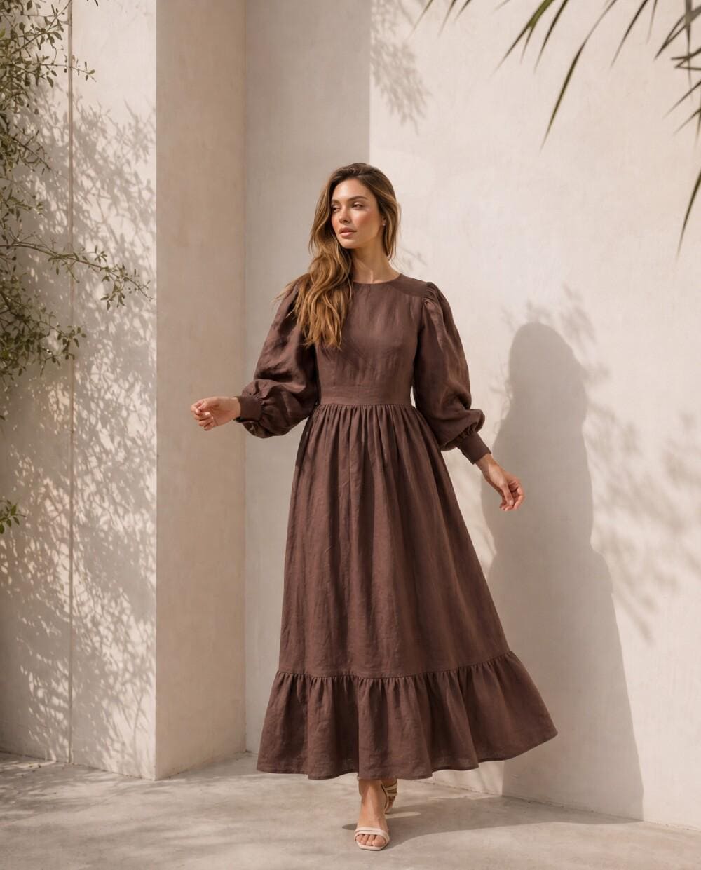 cottagecore prairie dress The delicate floral pattern Color:Blue Bow Girl dress 8.5 Long Sleeve Backless Maxi