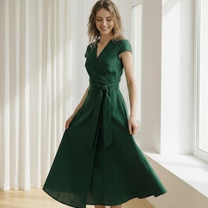 green emerald velvet dress Flutter Sleeve Wrapover Satin Maxi Dress - Emerald Green main image 0