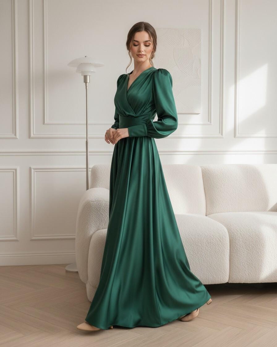 Dark Green Tea Length Dresses