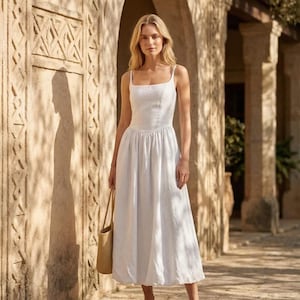 White Cotton Dress Drop Waist