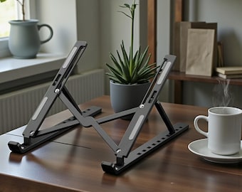 Adjustable Laptop Stand – Foldable Portable Desk Holder for MacBook, iPad & Tablets – Ergonomic Office Riser