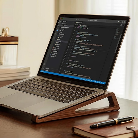Minimalist Wooden Laptop Stand | Ergonomic Desk Riser for MacBook | Portable Wood Desk Accessory for Home Office | PC, iPad & Tablet Holder