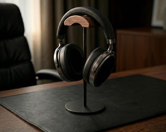 Hörlursställ i trä, headsethållare i premiummetall, estetisk skrivbordsdekoration, audiofilteknikpresent till män, make, hemmafrutillbehör