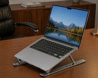 Foldable Aluminum Laptop Stand Adjustable Ergonomic Notebook Holder with Cooling Ventilated Design Portable Non-Slip Desk Stand for MacBook