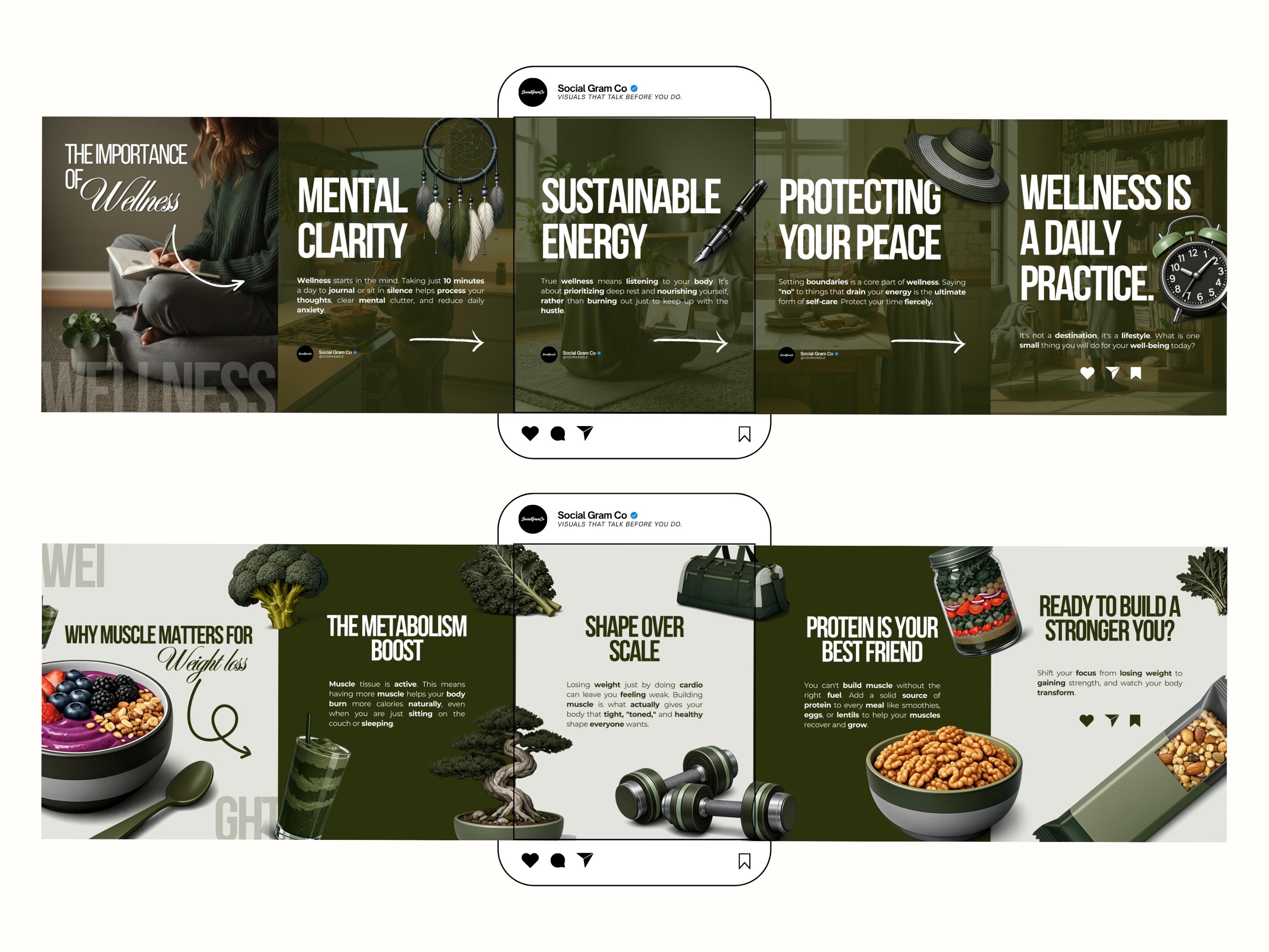 Wellness Instagram Carousel Templates, Canva Social Media Pack for ...