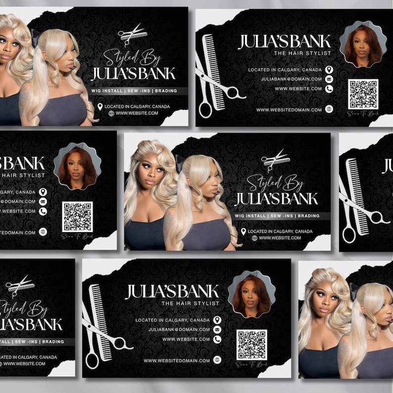Modern Hair Stylist Business Card Template, Beauty Salon Card for Wig & Braid Stylists, Luxury Modern Hair Stylist Business Card, DIY Canva