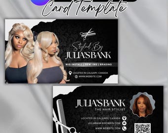 Modern Hair Stylist Business Card Template, Beauty Salon Card for Wig & Braid Stylists, Luxury Modern Hair Stylist Business Card, DIY Canva