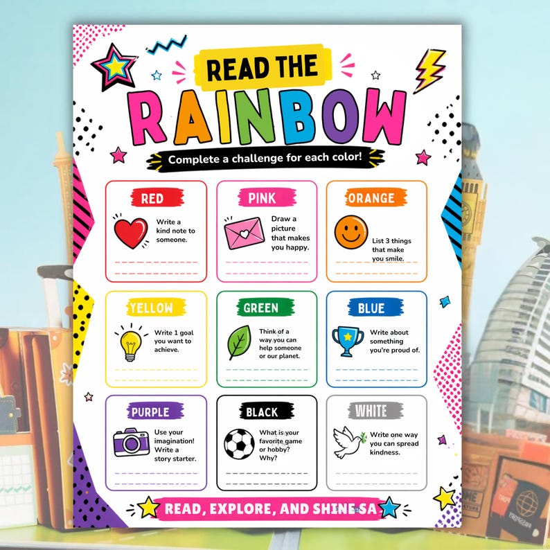 Read the Rainbow Canva Editable Template, Reading Challenge, Reading ...