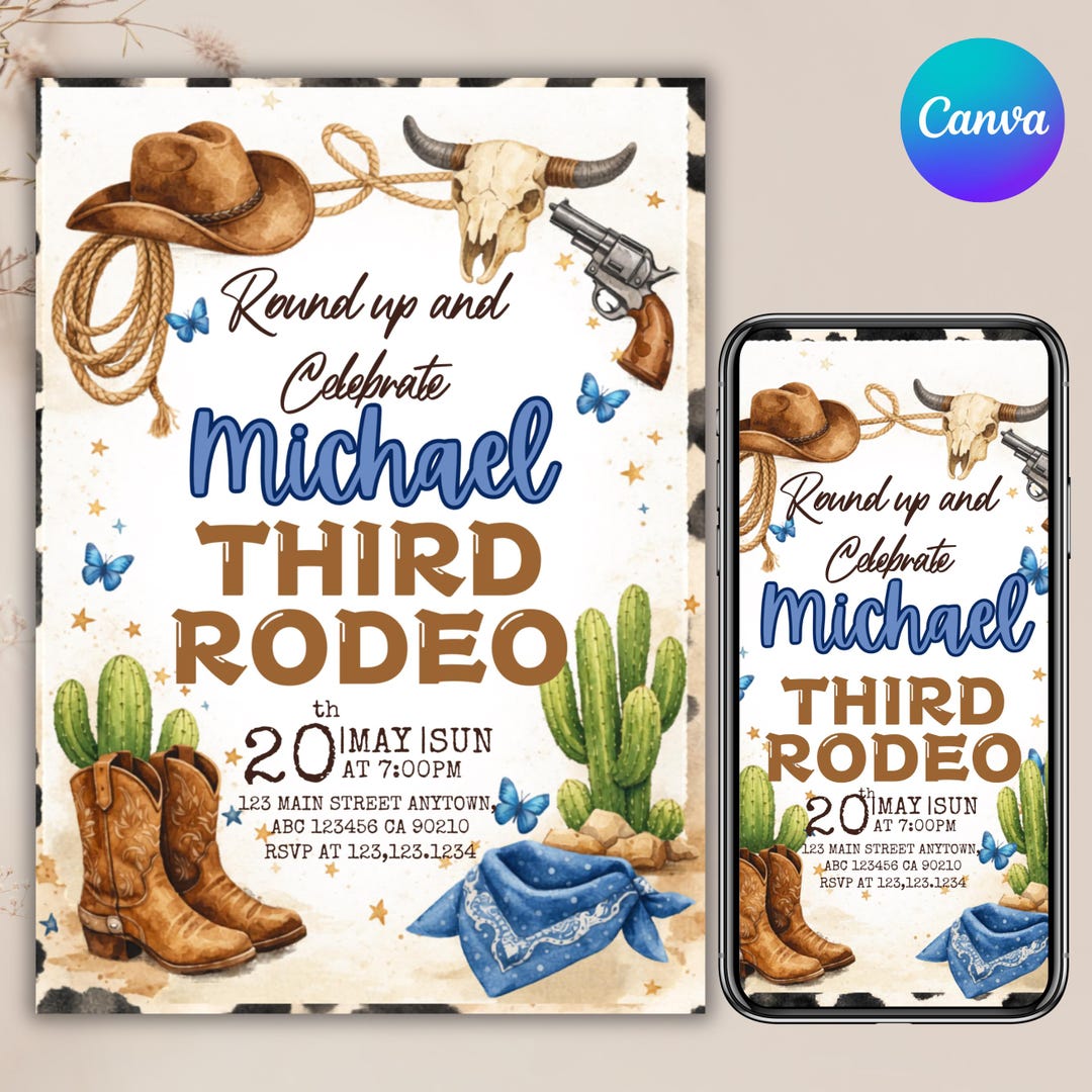 Writing Template Rodeo First Rodeo Invitation Template, Boy Cowboy Birthday Invitation, My 1st ...