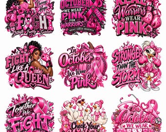 20+ PNG-paket med medvetenhet om bröstcancer, PNG för bröstcancer, i oktober bär vi rosa, rosa bandet PNG, citat om kampen mot cancer, direktnedladdning