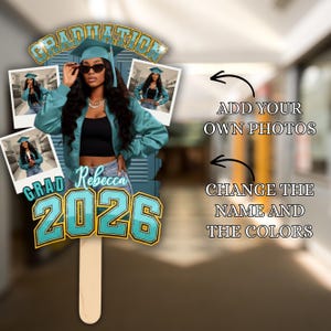 Grad Fan 2026 Canva Editable Template, Graduate Fans Senior, Graduation Sign, Class of 2026 Graduation Paddle, Graduation Fan, DIY Canva