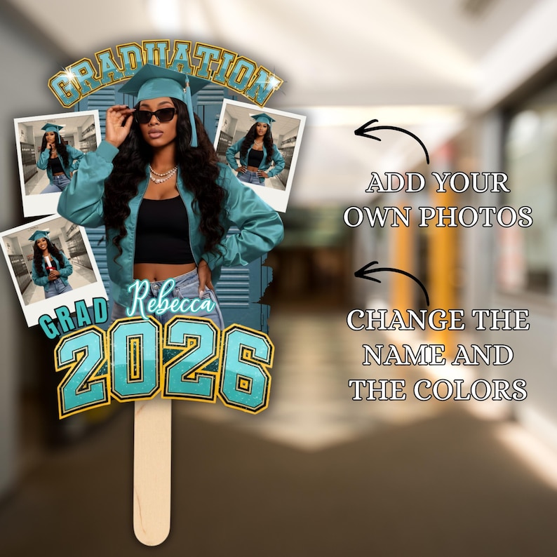Grad Fan 2026 Canva Editable Template, Graduate Fans Senior, Graduation Sign, Class of 2026 Graduation Paddle, Graduation Fan, DIY Canva