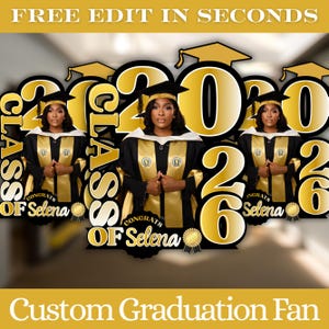 Black & Gold 2026 Graduation Fan Template, Printable Graduation Paddle Fan, Editable Grad Fan, Class of 2026, 2 Templates, Instant Download