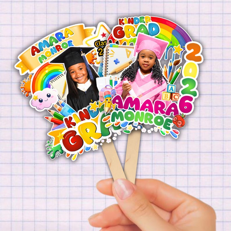 06x Pre-K & Kindergarten Graduation Fan Template Bundle, Playful Cap Keepsakes, Junior Graduate Milestone Suite, Young Grad, Canva Editable