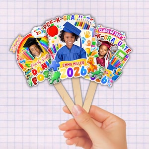 06x Pre-K & Kindergarten Graduation Fan Template Bundle, Playful Cap Keepsakes, Junior Graduate Milestone Suite, Young Grad, Canva Editable