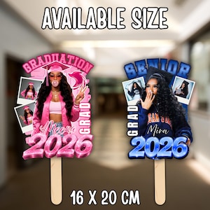 Grad Fan 2026 Canva Editable Template, Graduate Fans Senior, Graduation Sign, Class of 2026 Graduation Paddle, Graduation Fan, DIY Canva