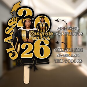 Black & Gold 2026 Graduation Fan Template, Printable Graduation Paddle Fan, Editable Grad Fan, Class of 2026, 2 Templates, Instant Download