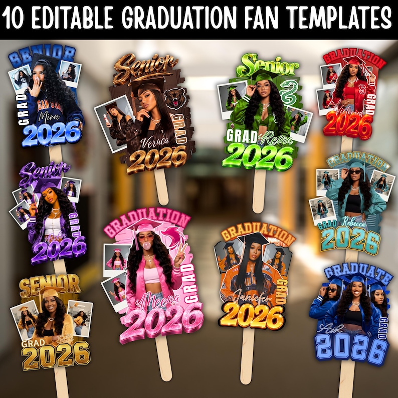 Grad Fan 2026 Canva Editable Template, Graduate Fans Senior, Graduation Sign, Class of 2026 Graduation Paddle, Graduation Fan, DIY Canva