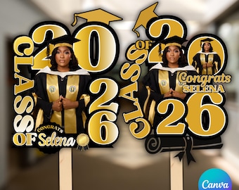 Black & Gold 2026 Graduation Fan Template, Printable Graduation Paddle Fan, Editable Grad Fan, Class of 2026, 2 Templates, Instant Download