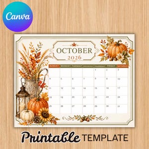 Editable October 2026 Calendar, Planner Printable PDF, School Work Office Home Organizer, Instant Download