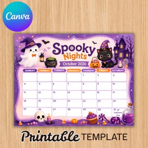 Editable October 2026 Calendar, Planner Printable PDF, School Work Office Home Organizer, Instant Download