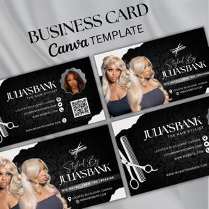 Modern Hair Stylist Business Card Template, Beauty Salon Card for Wig & Braid Stylists, Luxury Modern Hair Stylist Business Card, DIY Canva