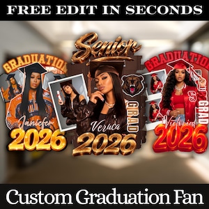 Grad Fan 2026 Canva Editable Template, Graduate Fans Senior, Graduation Sign, Class of 2026 Graduation Paddle, Graduation Fan, DIY Canva