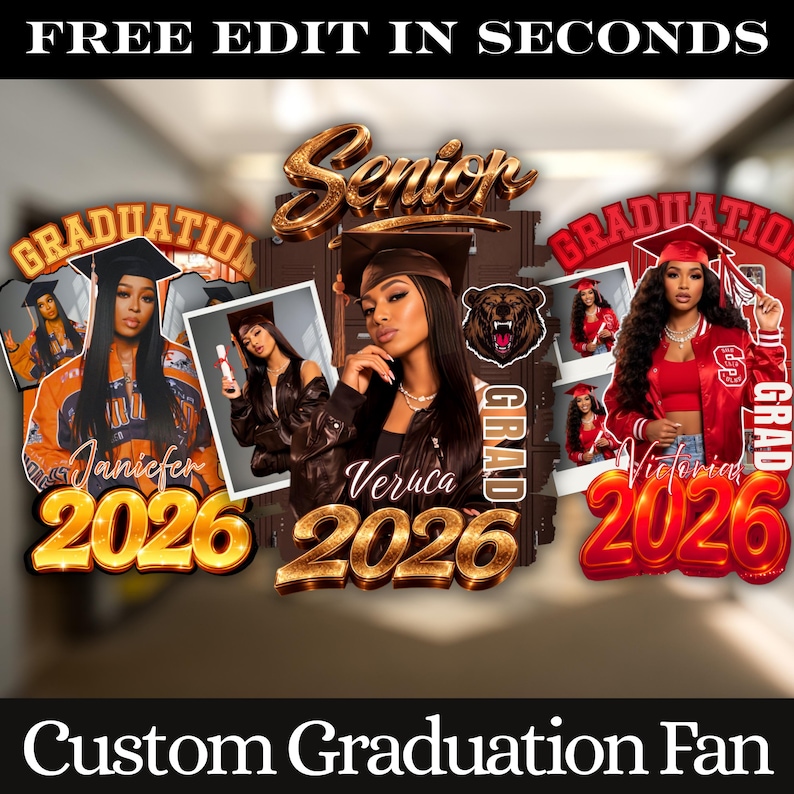 Grad Fan 2026 Canva Editable Template, Graduate Fans Senior, Graduation Sign, Class of 2026 Graduation Paddle, Graduation Fan, DIY Canva