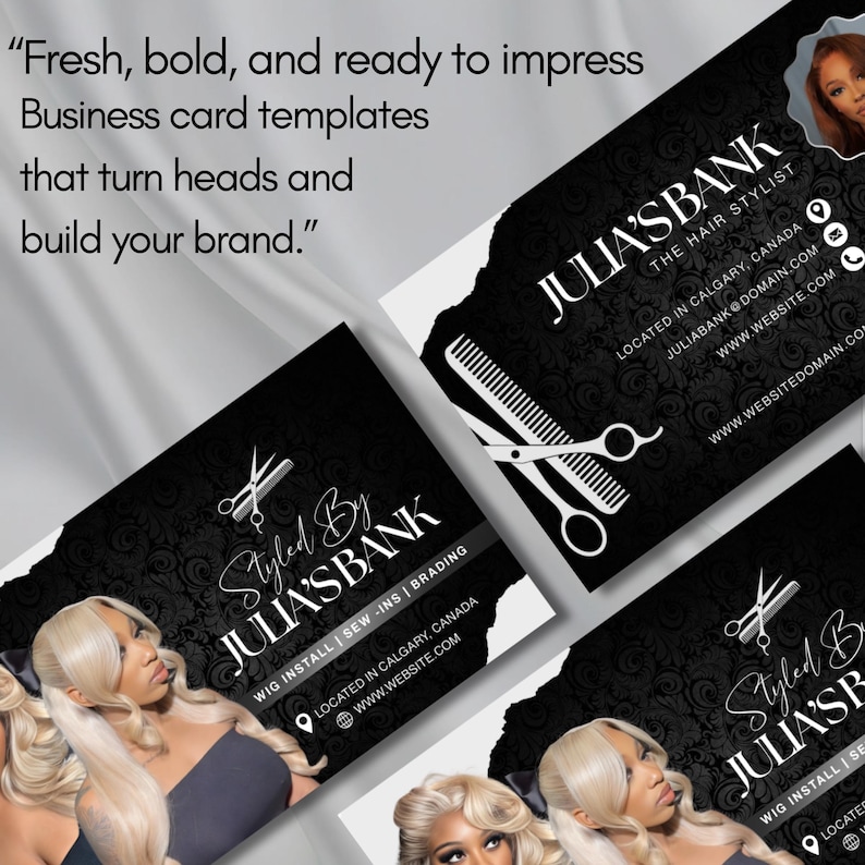 Modern Hair Stylist Business Card Template, Beauty Salon Card for Wig & Braid Stylists, Luxury Modern Hair Stylist Business Card, DIY Canva
