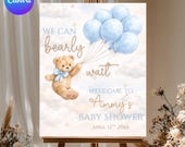 Baby Shower Welcome Sign, Teddy Bear Baby Shower, We Can Bearly Wait Baby Shower Invite, Blue Boy Boho Bear Baby Shower, Canva Editable