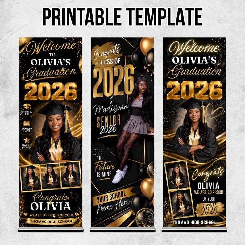 15X Graduation Banner Canva Editable Template Bundle, Custom Photo Grad Celebration, Class of 2026, Banner Design, Grad Parties, DIY Canva