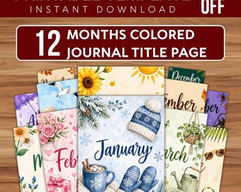 12 Month Colored Title Pages, Printable Title Page, PRINTABLE Journal Pages, Cute Title Page, Printable Cover Page, Planner, Pre-Coloured